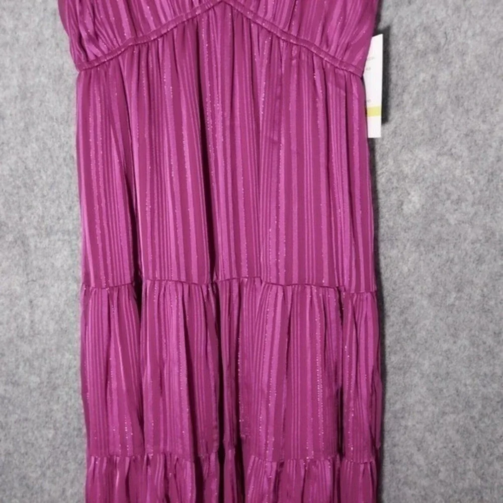 Maison Tara Midi Dress Women 4 Metallic Striped‎ Empire Waist Tiered Sleeveless